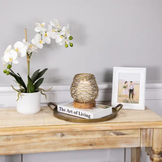 Northlight Small Woven Iron Votive Candle Holder with Wooden Base - 6.25" - Brass Finish Gold {3}