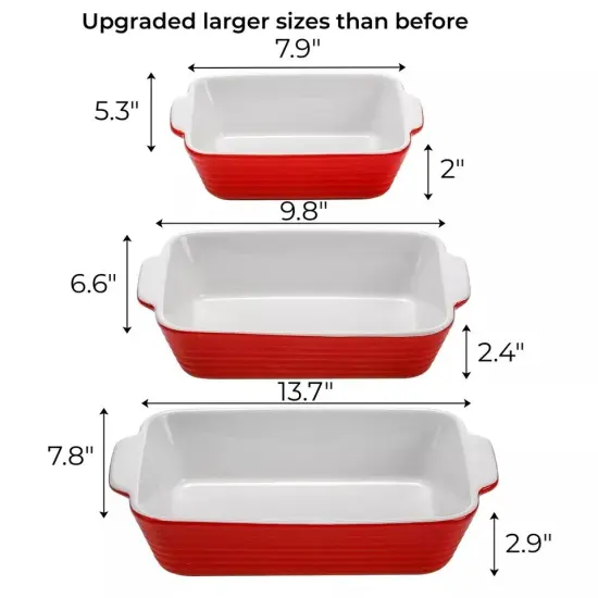 3 Pack Ceramic Baking Dishes, Porcelain Casserole Dish with Handle {4}