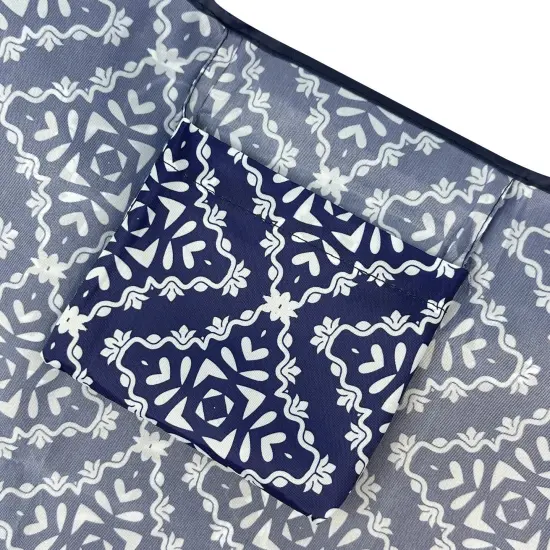 Wrapables Large Foldable Tote Nylon Reusable Grocery Bags, Navy Deco {6}