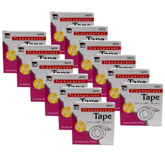 Tape - Transparent - 3/4" Wide x 1296" - 1" Core - 12 Rolls {1}