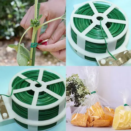 328FT Green Twist Tie Wire Roll with Cutter for Kitchen, Gardening, and Plants {3}
