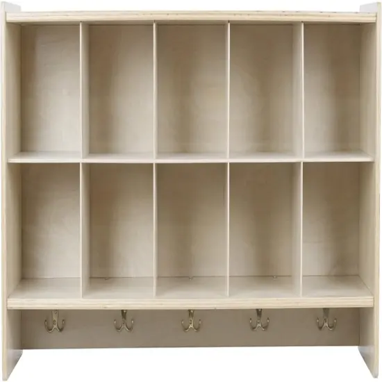 Cubby Storage Organizer Cubes, 10 Cubbies with Coat Hooks, Hanging Wall Cubby Shelf for Kids Toys, Daycare, Classroom, 47-Inch Width Brown {3}