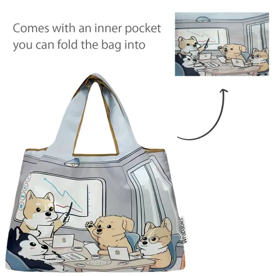 Wrapables Large & Small Foldable Tote Nylon Reusable Grocery Bags, Set of 2, Dogs Rule {5}