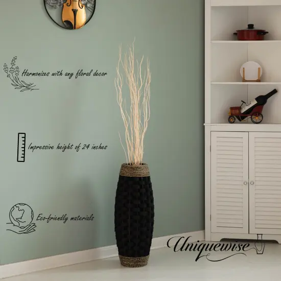 Rustic Tall Floor Vase - 24-inch Handcrafted Black Woven Vase, Decorative Accent for Home Decor, Living Room, and Entryway, Ideal for Displaying Flowers, Pampas Grass, and Dried Florals and Branches {6}