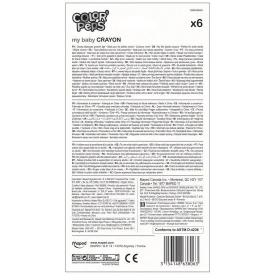 Color'Peps My First PlastiClean Plastic Crayons, 6 Per Pack, 3 Packs {2}