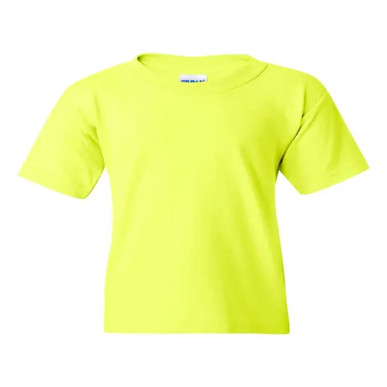 Gildan&reg; Youth Heavy Cotton T Shirt, Short Sleeve Crewneck Tee for Boys and Girls Safety green {1}