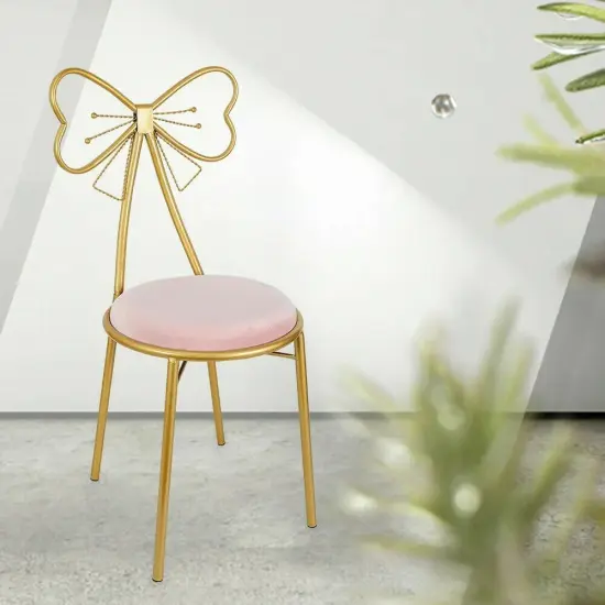 Butterfly Bow-Knot Vanity Chair Pink Velvet Gold Barstool Chair Makeup Leisure {6}