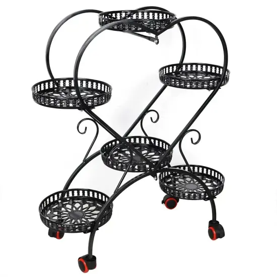 Metal Plant Rack Floor Heart Shape Garden Flower Stand W/Wheel Living Room Decor {1}