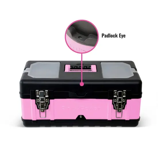Pink Power Pink Tool Box for Women - 18" Small Metal & Plastic Portable Lightweight Pink Locking Empty Toolbox Chest - Craft Tote Storage Tool Case Organizer for Ladies Pink Tool Set Kit {4}