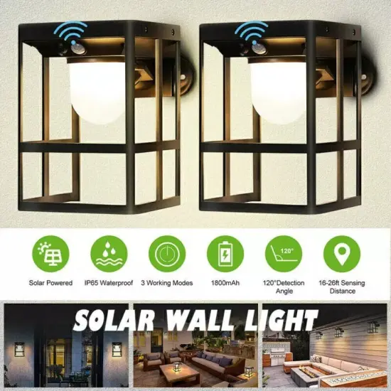 Solar Wall Lights Pathway Lantern Motion Sensor LED Bulb Outdoor Lamp Waterproof {4}
