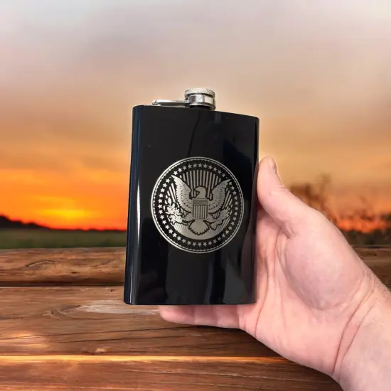 8oz Presidential Seal Black Flask {4}