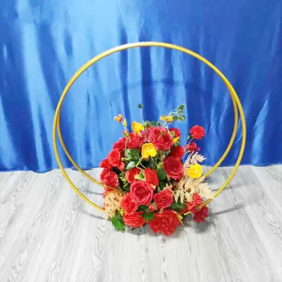 Wedding Cake Stand Golden Double Hoop Flower Rack Floral Hoop Arch Decor 80cm {5}