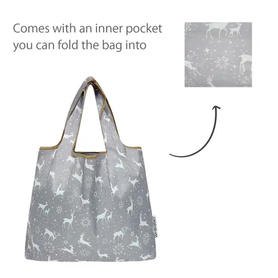 Wrapables Medium Foldable Tote Nylon Reusable Grocery Bag (Set of 2), Dancing Deer {5}