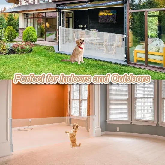 Retractable Baby Gate, Extra Wide Baby Gate for Large Opening Stairs, Doorway, Hallways, Adjustable Extra Long Retractable Gate Pet Gates for Dogs Mesh Child Gate, Indoor, Outdoor (118-White) {6}