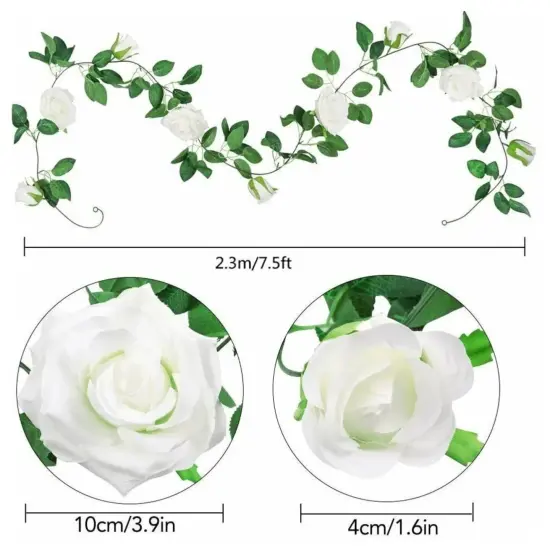 3 psc 7.5ft Fake Rose Garland Artificial Silk White Flower Vines Hanging Floral Garland {3}