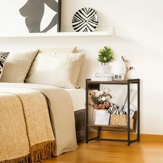 Record Player Holder Stand End Table with Vinyl Storage Brown {6}