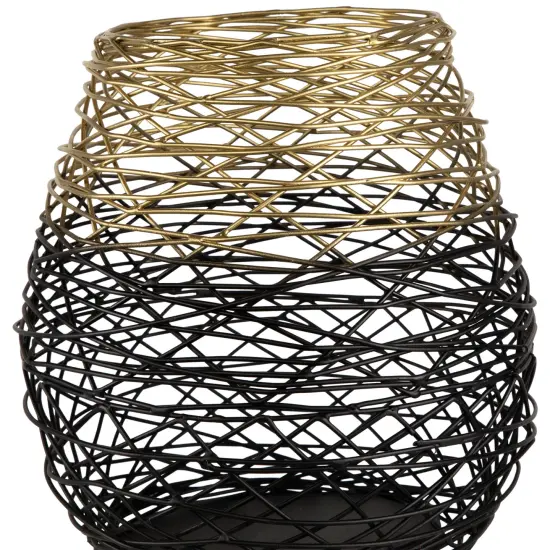 Northlight Large Woven Ombre Iron Pillar Candle Holder - 8.5" - Black and Gold {7}