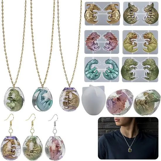 7 Pcs Dragon Shape Earring Mold Dragon Egg Mold Earring Pendant Mold Earring Resin Mold Clay Mold Candle Making Molds Craft Supplies 3D Mold Silicone Mold for Resin Resin Casting Mold Flower-3-Pack {2}