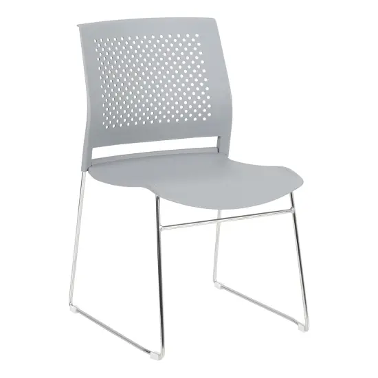 Chrome Sled Base Office Stack Chair with Perforated Seatback (Pack of 5), Gray {1}