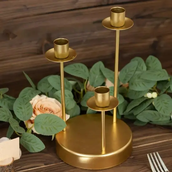 10" Metal GOLD 3 arm Vintage Round Candelabra Taper CANDLE HOLDER Party Events {2}