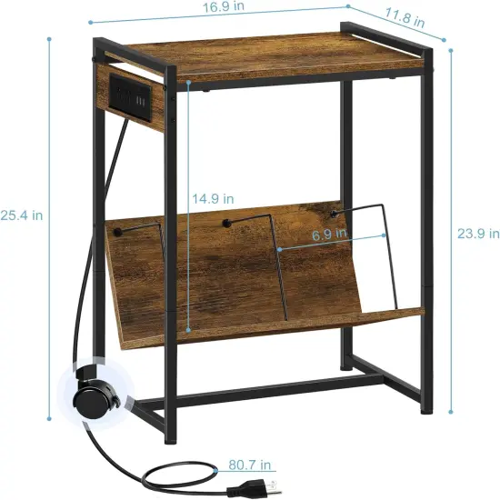 Record Player Holder Stand End Table with Vinyl Storage Brown {2}