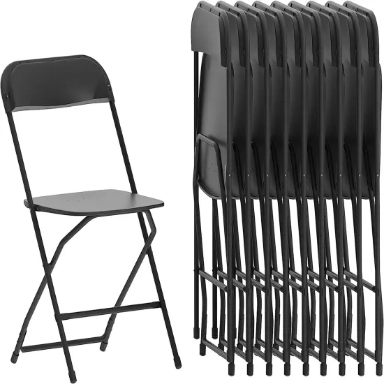 Hercules Series Plastic Folding Chair - Black - 10 Pack 650LB Weight Capacity Comfortable Event Chair-Lightweight Folding Chair {1}