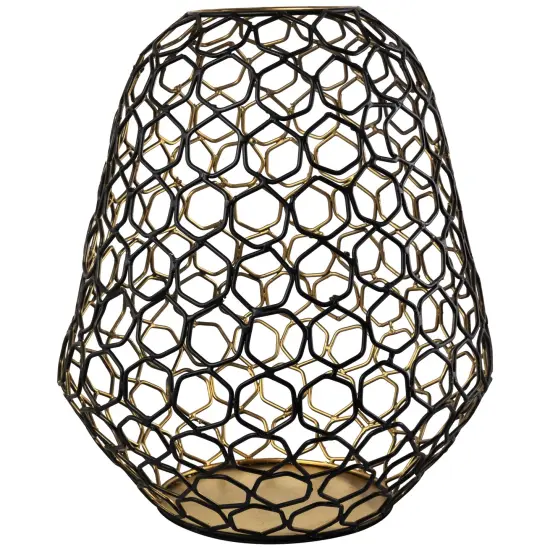 Northlight Large Geometric Cage Iron Pillar Candle Holder - 14.25" - Black and Gold {1}