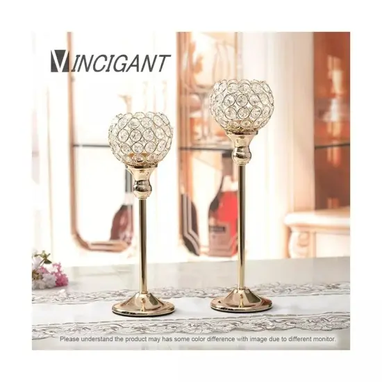 VINCIGANT Gold Crystal Candle Holders Set of 2 {5}