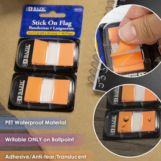 Assorted Neon Color Standard Flags with Dispenser, 60 Per Pack, 12 Packs {5}