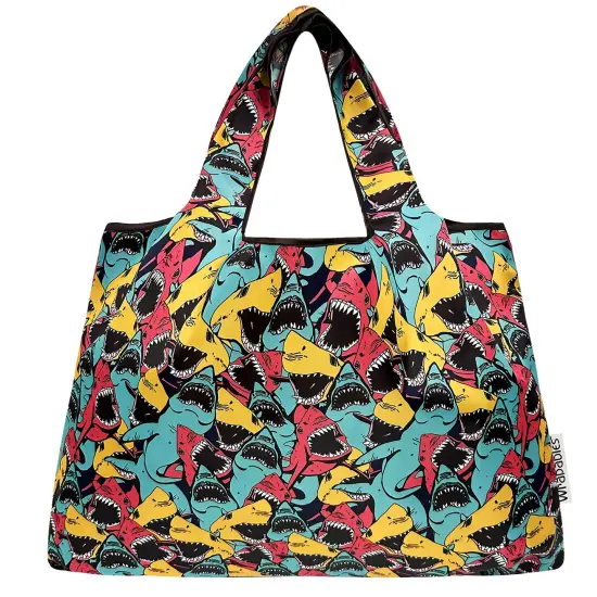 Wrapables Large Foldable Tote Nylon Reusable Grocery Bags, Sharks {3}