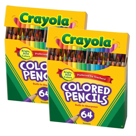 Short Colored Pencils, 64 Per Pack, 2 Packs {1}