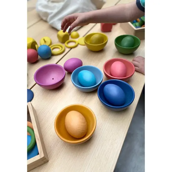 Rainbow Wooden Bowls - Set of 7 Colors - For Ages 10m+ - Loose Parts Wooden Toy for Babies and Toddlers {2}