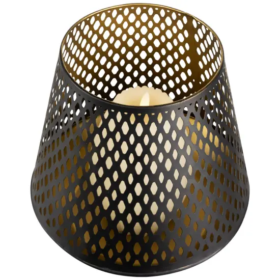Northlight Small Laser-Cut Pillar Candle Holder - 9" - Black and Gold Finish {5}
