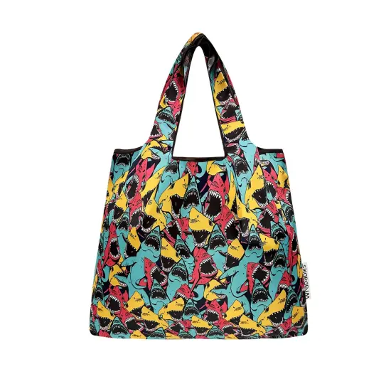 Wrapables Medium Foldable Tote Nylon Reusable Grocery Bag (Set of 2), Sharks {3}