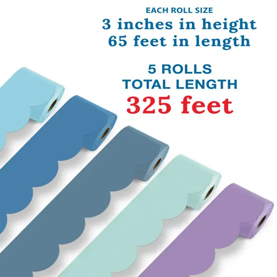 Carson Dellosa 325Ft Summer Sunset Boho Bulletin Board Borders, 5 Pack Scalloped Lilac, Green, Blue Bulletin Board Border for Summer Bulletin Board Decorations, Boho D&eacute;cor, and Classroom D&eacute;cor {2}