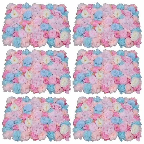 6x Artificial Flower Wall Panel Rose Hydrangea Bouquet Wedding Party Decorations {1}