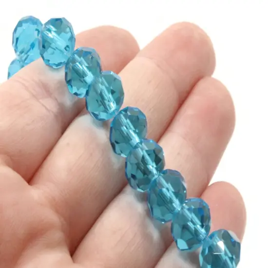 33 10mm x 8mm Sky Blue Faceted Rondelle Glass Beads {1}