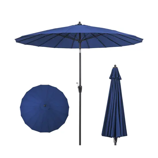 9 Feet Round Patio Umbrella With 18 Fiberglass Ribs Navy {3}