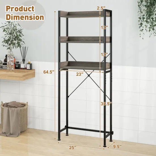 Over The Toilet Storage Rack With Hooks And Adjustable Bottom Bar Grey {5}