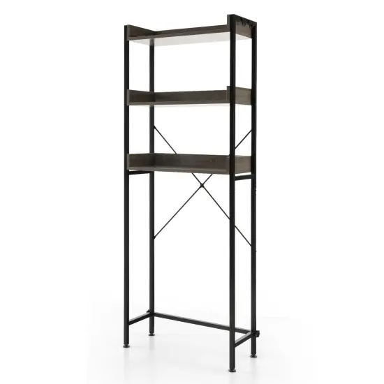 Over The Toilet Storage Rack With Hooks And Adjustable Bottom Bar Grey {3}