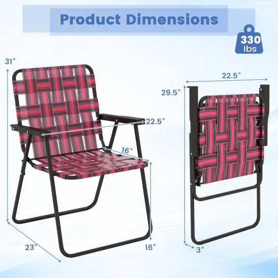 2 Pieces Folding Beach Chair Camping Lawn Webbing Chair Red {4}