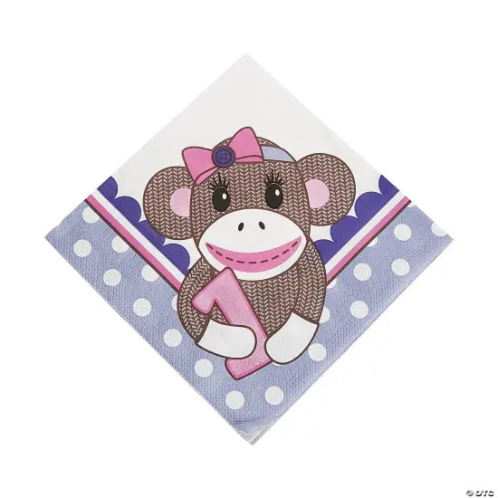 1st Birthday Miss Sock Monkey Luncheon Napkins 16 Pieces {3}