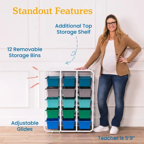 5-Tier Storage Rack with 15 Cubby Bins 5x3, Multipurpose Organization Contemporary {5}