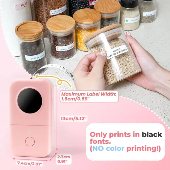 Wireless Cute Easy-to-Use Smart Labeler Maker, Multiple Templates Calligraphy and Icons Available, for Office Home Storage Organization, with Free Sample Label, Pink {3}