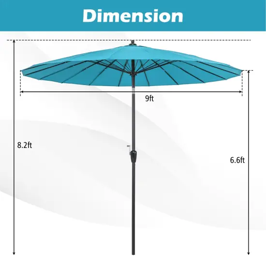 9 Feet Round Patio Umbrella With 18 Fiberglass Ribs Turquoise {5}