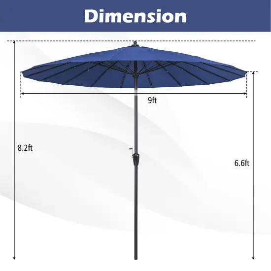9 Feet Round Patio Umbrella With 18 Fiberglass Ribs Navy {5}