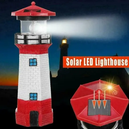 Solar Powered Lighthouse Lawn Ornament LED Light up Garden Backyard Decor {3}
