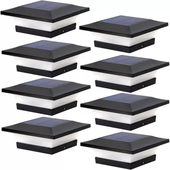 8 Pack LED White 4" X 4" Solar Powered Post Deck Cap Square Fence Light Lamp {1}