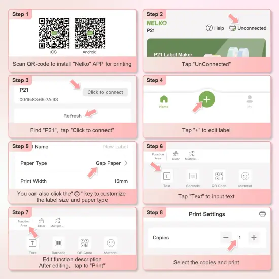 Label Maker Machine with Tape, P21 Portable Bluetooth Label Printer, Wireless Built-in Cutter Sticker Maker Mini Label Makers with Multiple Templates for Organizing Storage Office Home, Pink {5}