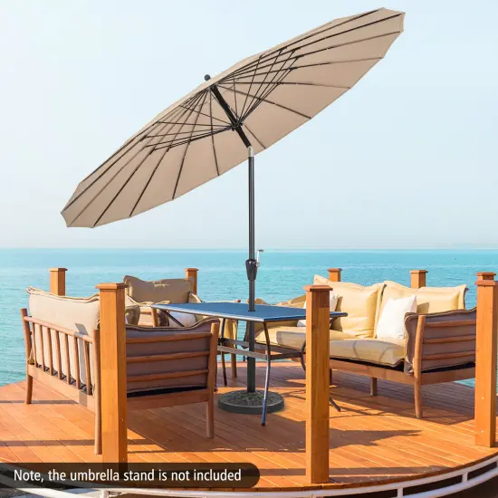 9 Feet Round Patio Umbrella With 18 Fiberglass Ribs Tan {6}